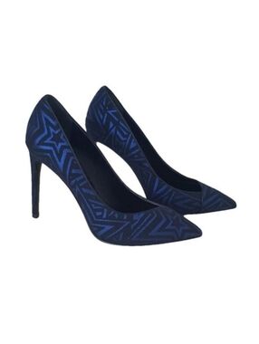 NIB Pierre Balmain High Heel Pumps in Black/Blue Jacquard Star Fabric